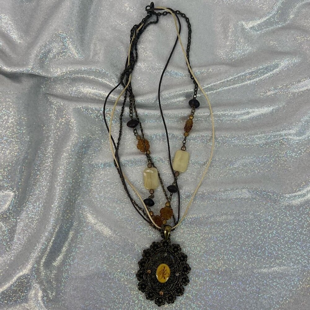 Necklace boho pendant Elegant Black and Gold Pendant strings stacked